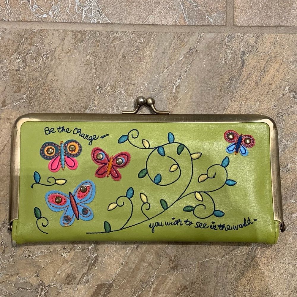 Green Leather Embroidered Wallet
